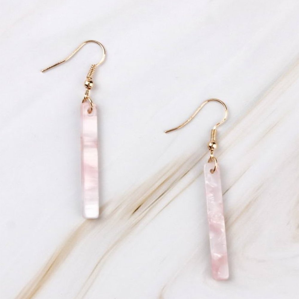 Pink Vertical Bar Tortoise Shell Marble Dangle Earrings
